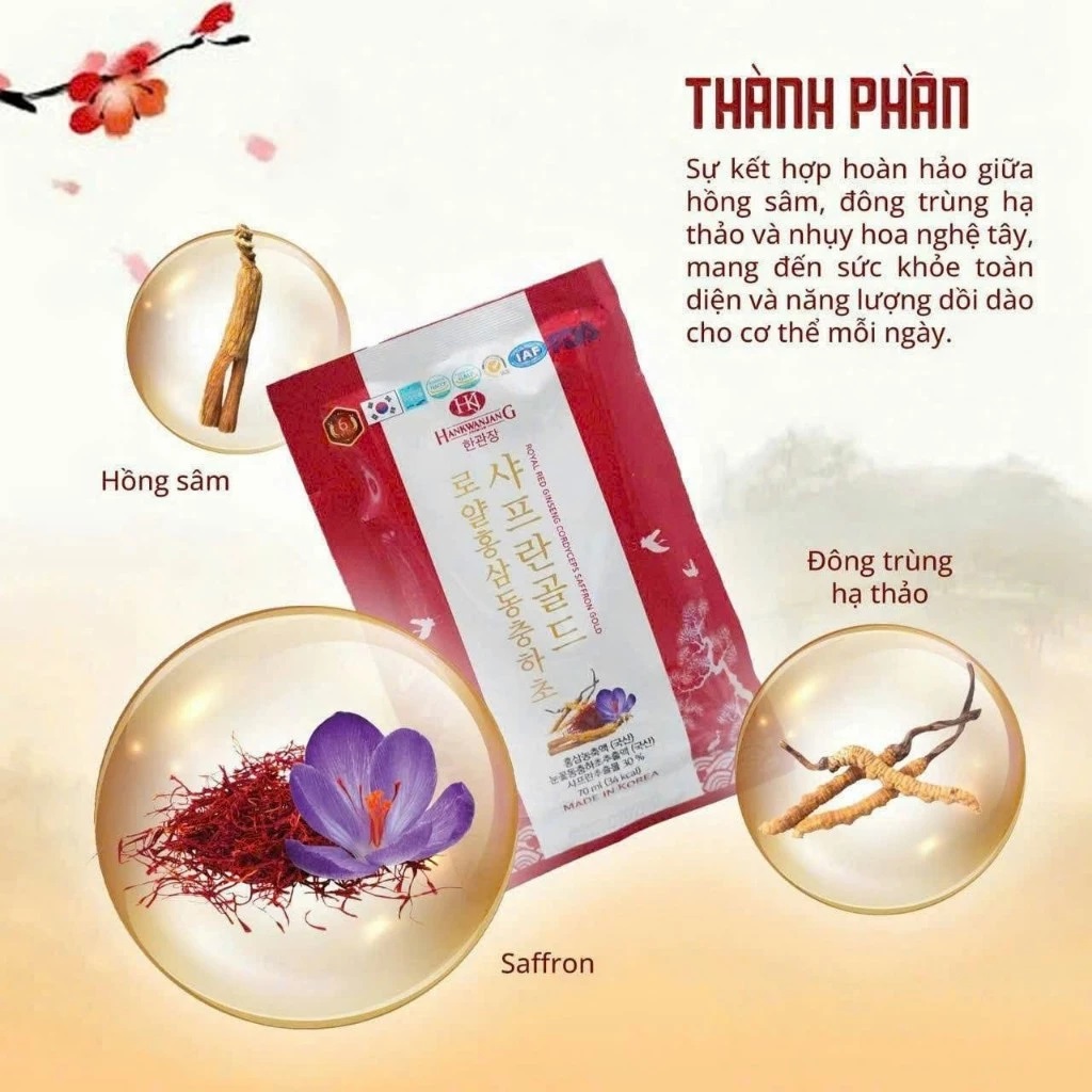 Nước Hồng Sâm Saffron Đông Trùng Hạ Thảo 20 gói x 70ml
