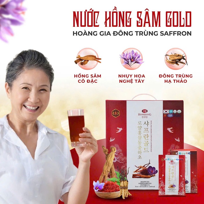 Nước Hồng Sâm Saffron Đông Trùng Hạ Thảo 60 gói x 70ml, Tăng Sức Đề Kháng 
