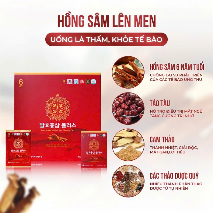 NƯỚC HỒNG SÂM LÊN MEN PLUS HÀN QUỐC HỘP 30 GÓI X 50ML, HẤP THU NHANH, BỒI BỔ SỨC KHỎE MỖI NGÀY